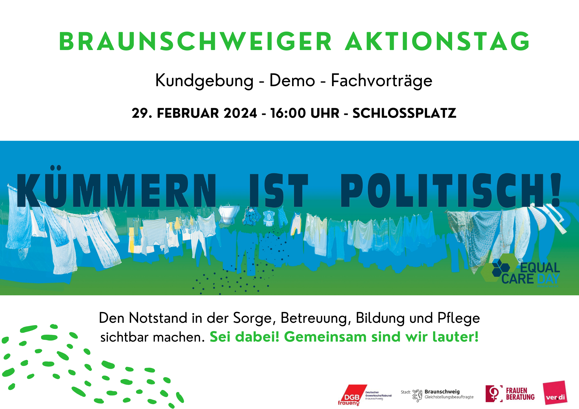 Ankündigung des Braunschweiger Aktionstages Motto: Kümmern ist politisch!