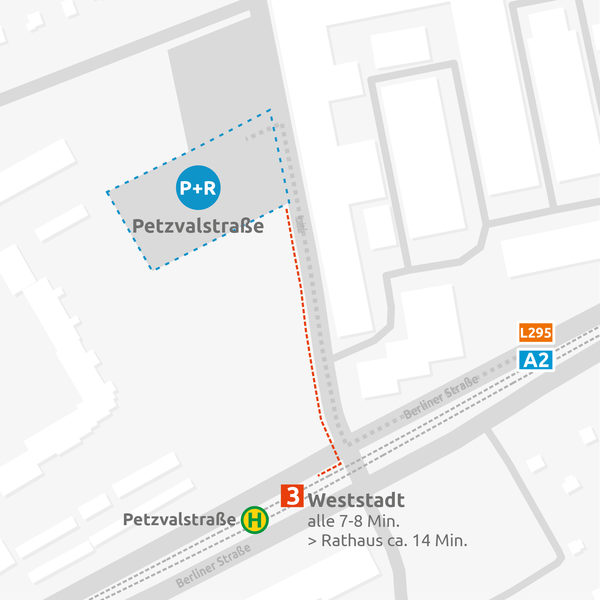 Lageplan P+R Platz Petzvalstraße (Wird bei Klick vergrößert)