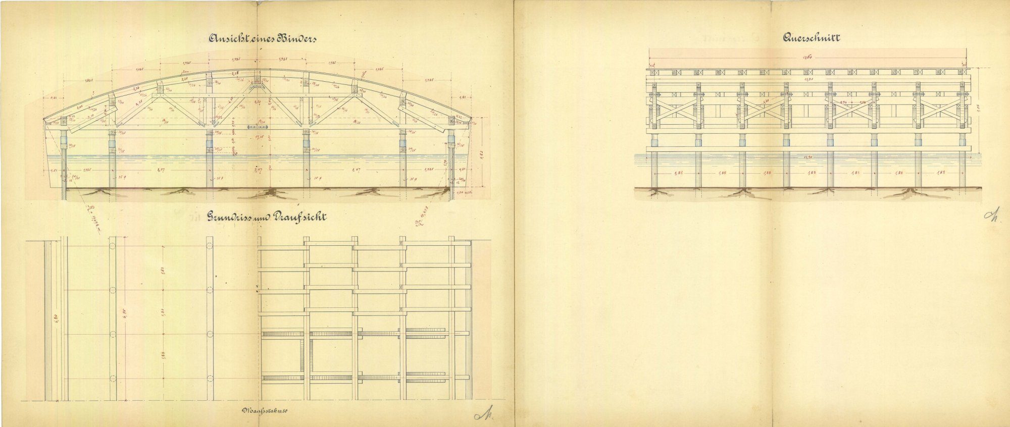 Wendenringbrücke, Lehrgerüstplan, 1889 (Wird bei Klick vergrößert)