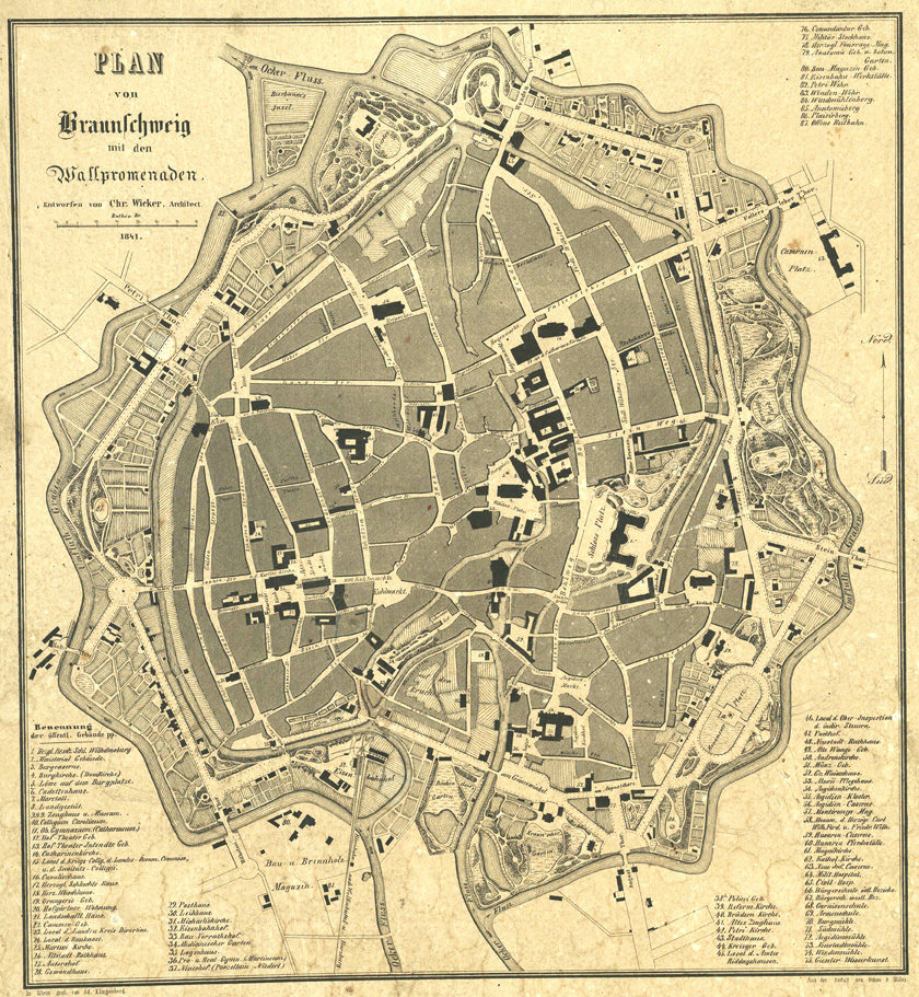 Plan von Braunschweig mit den Wallanlagen (1841) (Zoom on click)