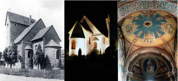 St. Nicolaikirche - Bilder v.l.n.r.: bis 1960 - nach der Restaurierung 2006 - Blick in den Chorraum (Wird bei Klick vergrößert)