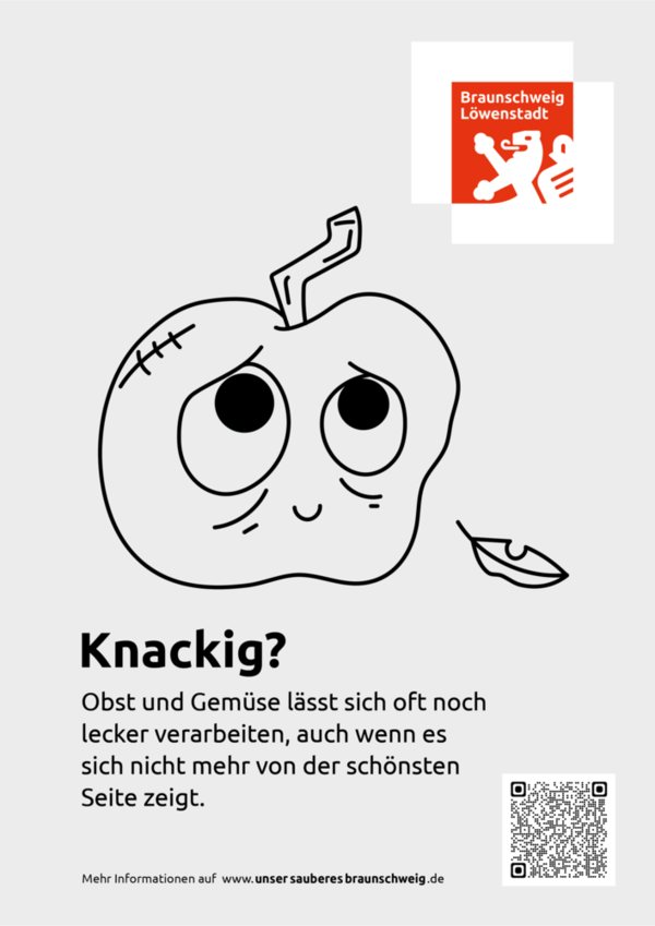 Ein traurig blickender Apfel auf einem Plakat (Wird bei Klick vergrößert)