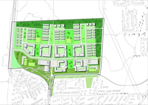 Das Bild zeigt eine Skizze des neuen Wohngebiets "Rautheim-Möncheberg" (Wird bei Klick vergrößert)