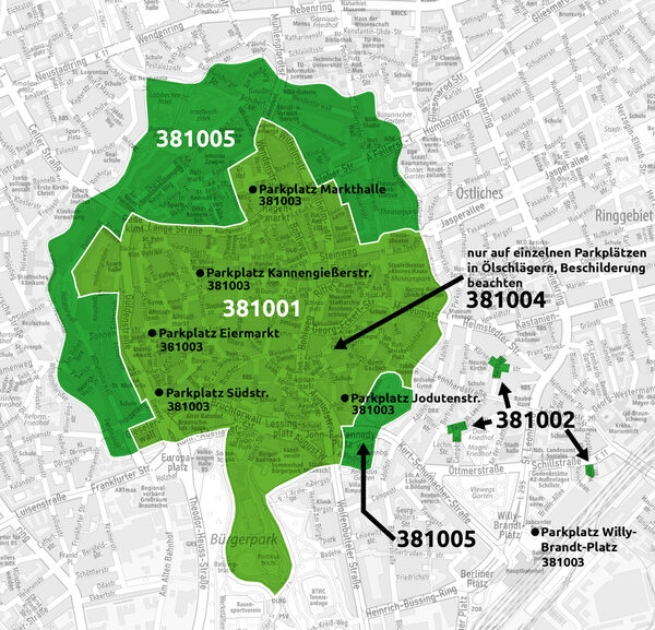 Übersicht der Handyparkzonen in Braunschweig (Wird bei Klick vergrößert)