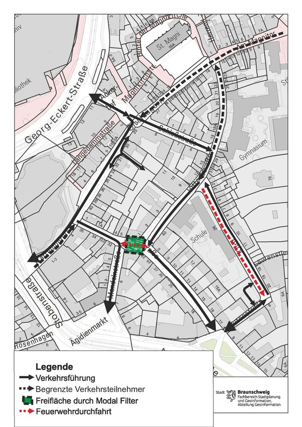 Karte von der Verkehrsführung im Magniviertel (Wird bei Klick vergrößert)