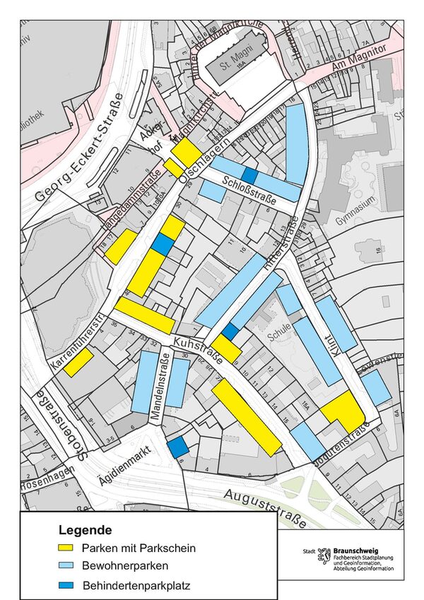 Ein Plan der zukünftigen Parkplätze im Magniviertel (Wird bei Klick vergrößert)