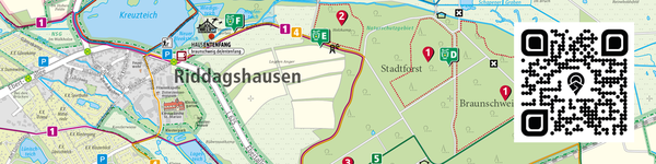 Ausschnitt aus der Wanderkarte Riddagshausen mit QR-Code (Wird bei Klick vergrößert)