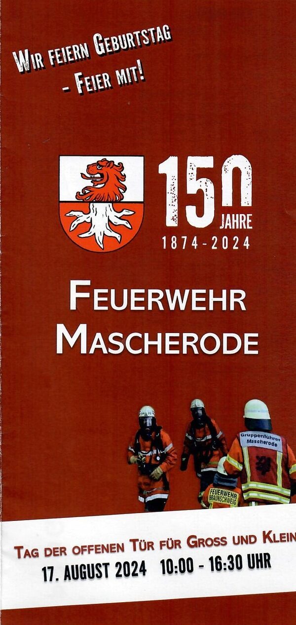 Flyerbild zum Jubiläum der Freiwilligen Feuerwehr Mascherode (Wird bei Klick vergrößert)