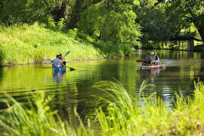 Zwei Kanus auf dem Fluss Oker im Sommer. (Wird bei Klick vergrößert)